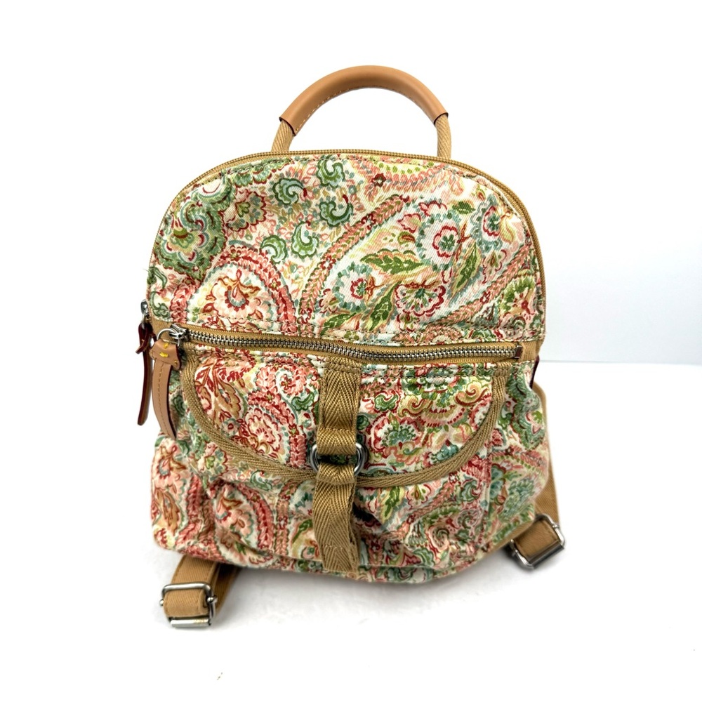 Paisley Print Backpack with Tan Accents